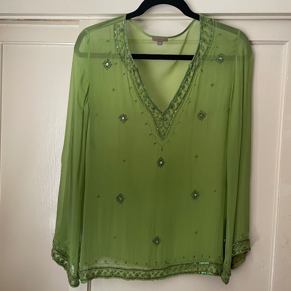 Vintage 100% beaded silk tunic from India